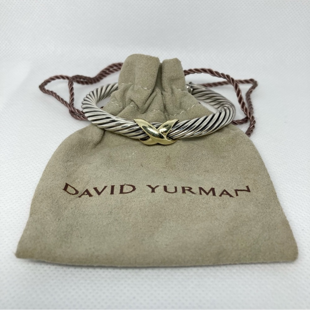 David Yurman 7mm X Classic Cable Station Bracelet Cuff Sterling Silver 14K Large